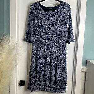 Rabbit Rabbit Rabbit‎ Blue Burnout 3/4 Sleeve Dress. Size 12. NWT.